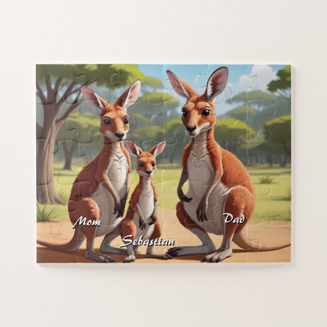 Personalized Cute Family Kangaroo Jigsaw Puzzle (Horizontal)
