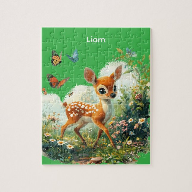 Personalized Cute Fawn in Meadow Jigsaw Puzzle (Vertical)