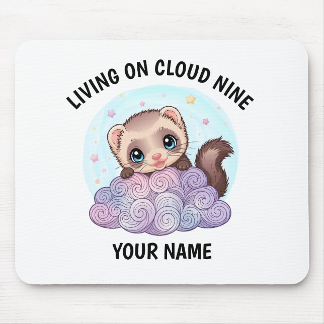 Personalized Cute Ferret Mouse Pad with Custom Tex (Front)