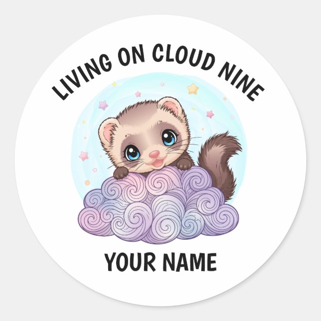 Personalized Cute Ferret Sticker with Custom Text (Front)
