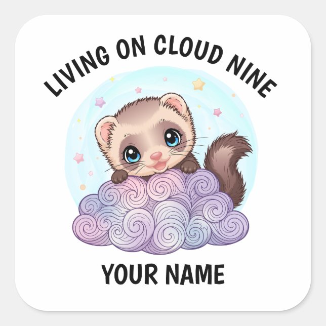 Personalized Cute Ferret Sticker with Custom Text (Front)