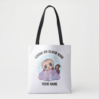 Personalized Cute Ferret Tote Bag with Custom Text
