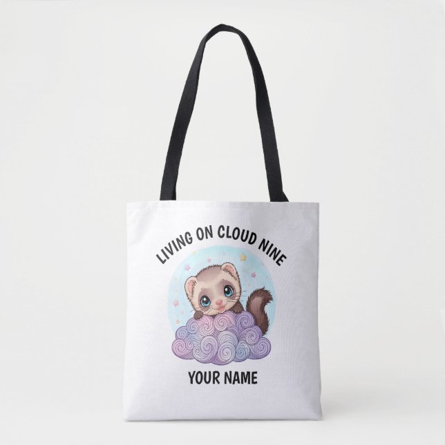 Personalized Cute Ferret Tote Bag with Custom Text (Front)