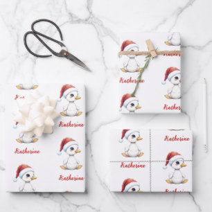 Personalized Cute Festive Christmas Goose Duck  Wrapping Paper Sheet