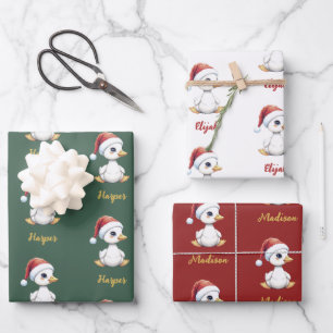 Personalized Cute Festive Christmas Goose Duck  Wrapping Paper Sheet