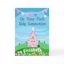 Personalized cute First Holy Communion Card -girl