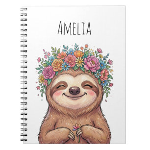 Personalized Cute Floral Sloth with Flower Crown   Notebook