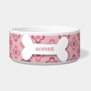 Personalized cute flowers dog bone pet food bowl