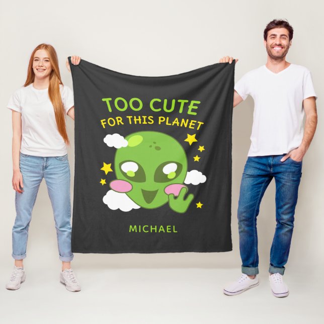 Personalized Cute for This Planet Fun Alien Fleece Blanket (In Situ)
