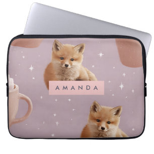 Personalized Cute Fox and Hot Cocoa Pattern Laptop Sleeve