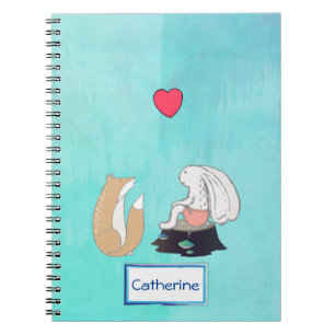 Personalized Cute Fox and Rabbit Illustration Notebook