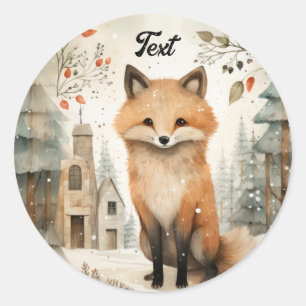 Personalized Cute Fox in the City Classic Round Sticker