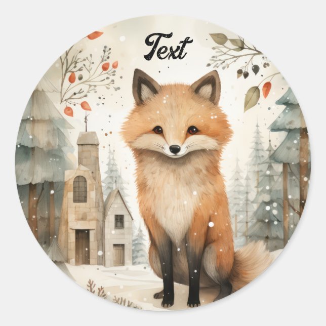 Personalized Cute Fox in the City Classic Round Sticker (Front)