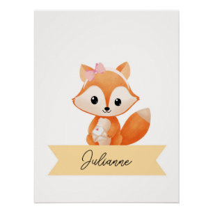 Personalized cute fox Nursery Poster