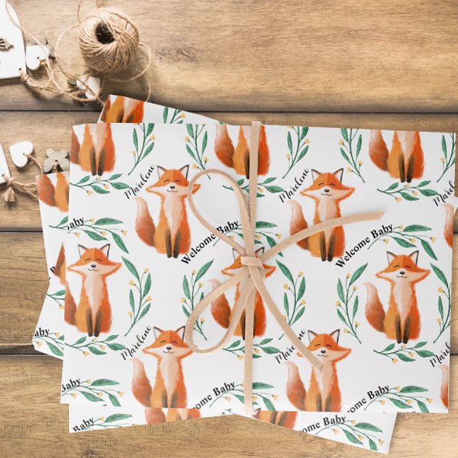 Personalized Cute Fox woodland new baby Wrapping Paper Sheet (Creator Uploaded)