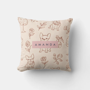 Personalized Cute French Bulldog Floral  Throw Pillow