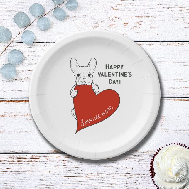 Personalized Cute French Bulldog with a Red Heart Paper Plate (Creator Uploaded)