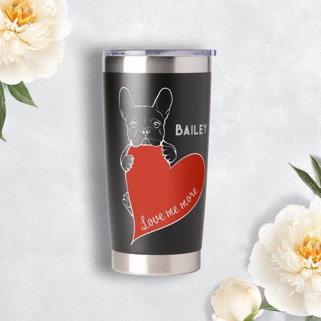 Personalized Cute Frenchie Dog with a Red Heart Insulated Tumbler (Creator Uploaded)