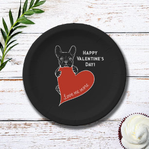 Personalized Cute Frenchie Dog with a Red Heart Paper Plate