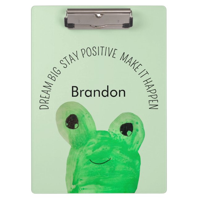 Personalized Cute frog inspirational quote school  Clipboard (Front)