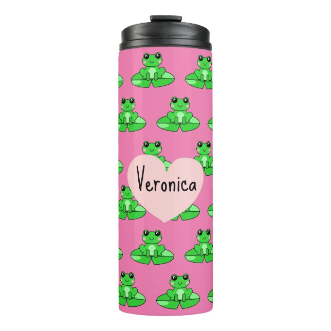 Personalized Cute Frog | Name in Heart Thermal Tumbler (Front)