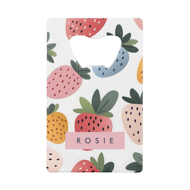 Personalized Cute Fruit Strawberry Pattern Credit Card Bottle Opener (Front)