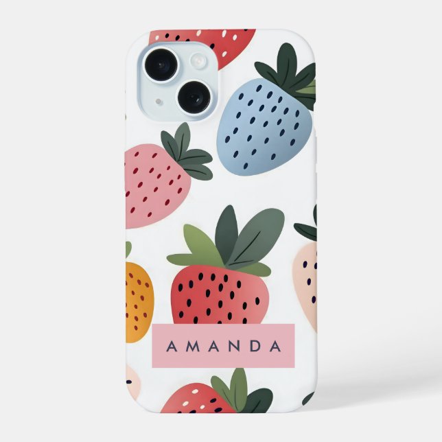 Personalized Cute Fruit Strawberry Pattern iPhone 15 Case (Back)