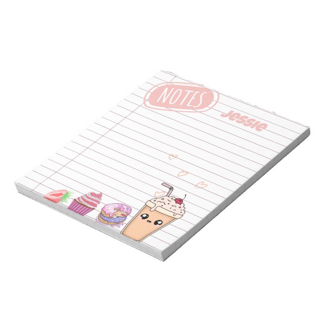 Personalized Cute Fun Kawaii Foodies Line Paper  Notepad (Rotated)