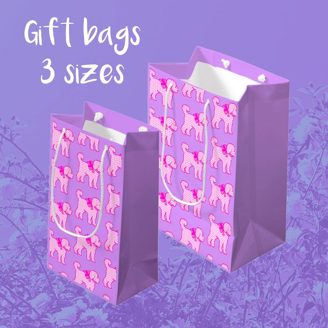 Personalized Cute Fun Pink Doodle Dog Lavender Wine Gift Bag (Creator Uploaded)