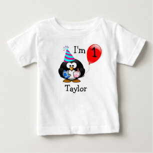 Personalized Cute Funny 1st Birthday Party Penguin Baby T-Shirt