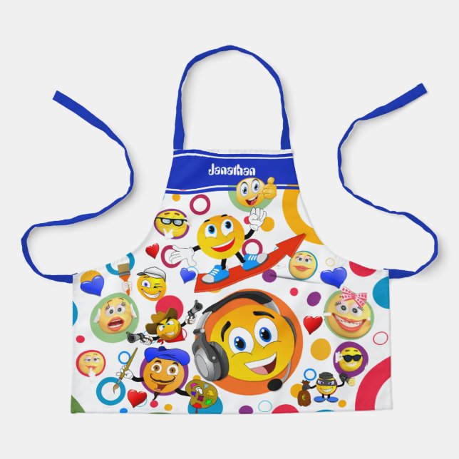 Personalized Cute Funny Emojis Kids' Apron (Front)