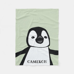 Personalized Cute Funny Penguin Baby Green Fleece Blanket