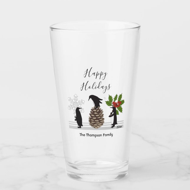 Personalized Cute Funny Penguin Christmas Glass (Front)