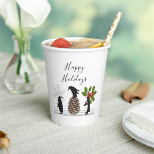 Personalized Cute Funny Penguin Christmas Paper Cups