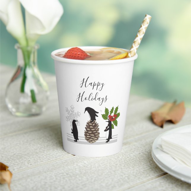 Personalized Cute Funny Penguin Christmas Paper Cups (Insitu)