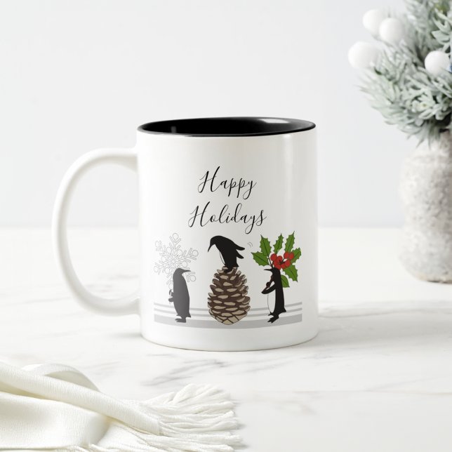 Personalized Cute Funny Penguin Christmas Two-Tone Coffee Mug (Creator Uploaded)