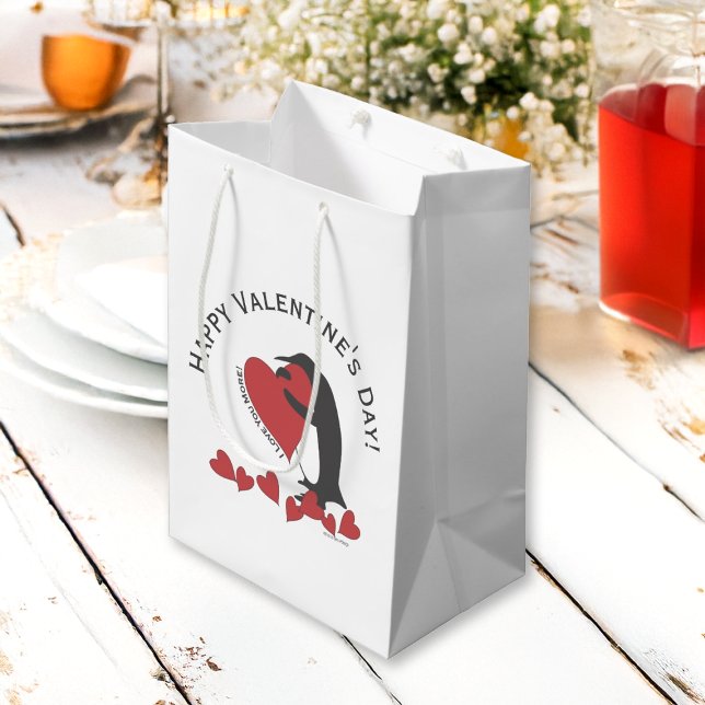 Personalized Cute Funny Penguin Happy Valentine Medium Gift Bag (Creator Uploaded)