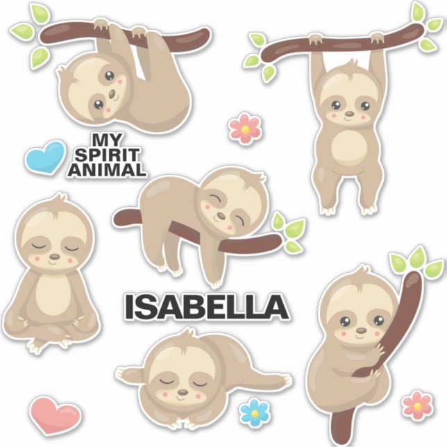 Personalized Cute Funny Silly Sleepy Sloth Sticker (Front)
