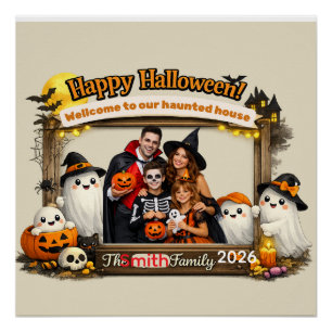 Personalized Cute Ghost Family Halloween Photo Fra Poster