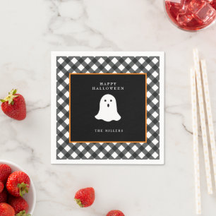 Personalized Cute Ghost Gingham Halloween Paper Napkin