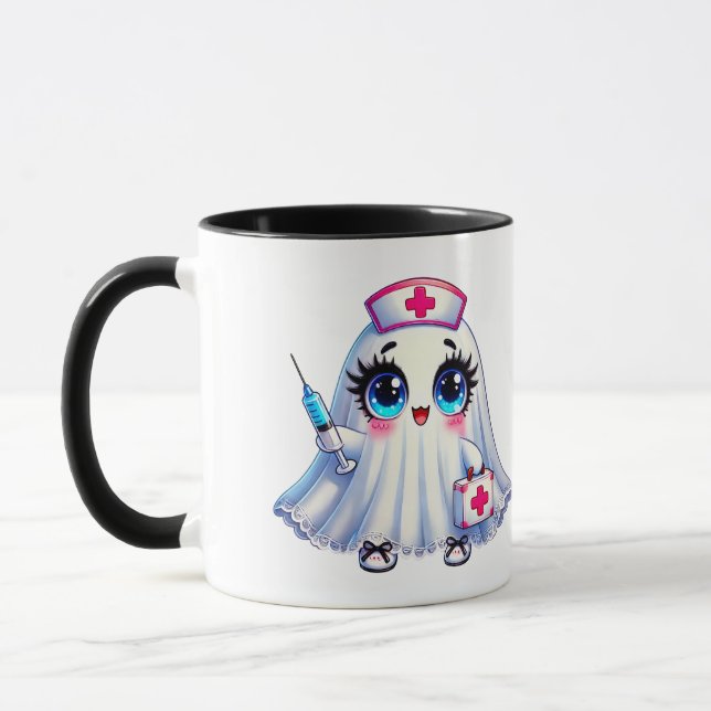 Personalized Cute Ghost Nurse Halloween  Mug (Left)