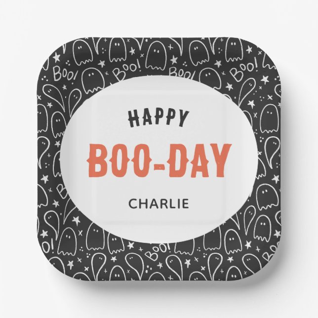 Personalized Cute Ghosts Happy Birthday Party Paper Plate (Front)