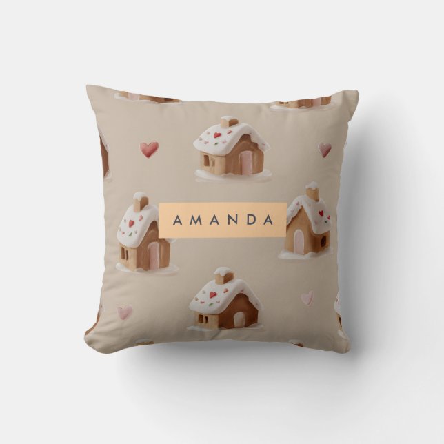 Personalized Cute Gingerbread House Pattern  Throw Pillow (Front)