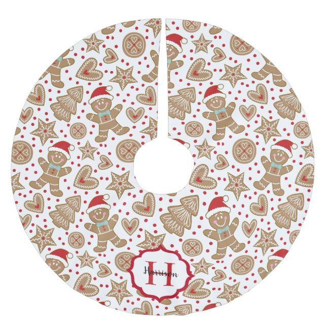 Personalized Cute Gingerbread Man Christmas Brushed Polyester Tree Skirt (Front)
