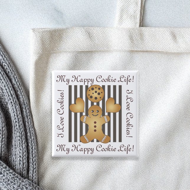 Personalized Cute Gingerbread Man Cookie 2 Inch Square Button (Creator Uploaded)