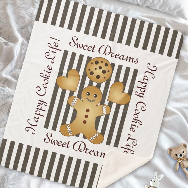 Personalized Cute Gingerbread Man Cookie Kids Sherpa Blanket (Creator Uploaded)