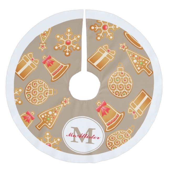 Personalized - Cute Gingerbread Ornaments Brushed Polyester Tree Skirt (Front)
