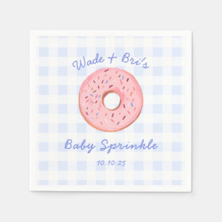 Personalized Cute Gingham Doughnut Baby Sprinkle Napkin