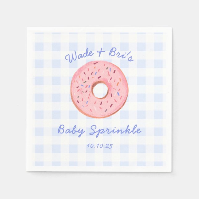 Personalized Cute Gingham Doughnut Baby Sprinkle Napkin (Front)