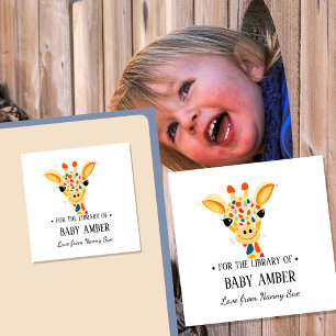 Personalized Cute Giraffe Baby Bookplate Sticker